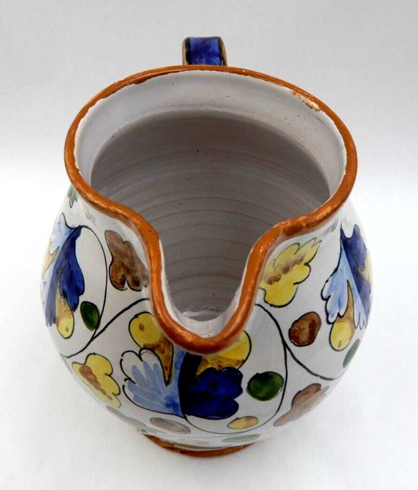 ITALIAN HANDMADE HAND-PAINTED LEAF & NUTS PATTERN CERAMIC JUG OR PITCHER