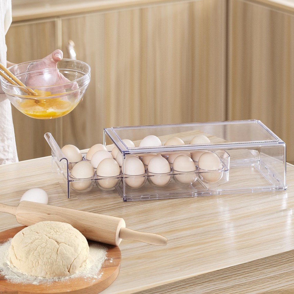 Egg Container for Refrigerator, Stackable Egg Holder, Drawer Type Egg Organiz...