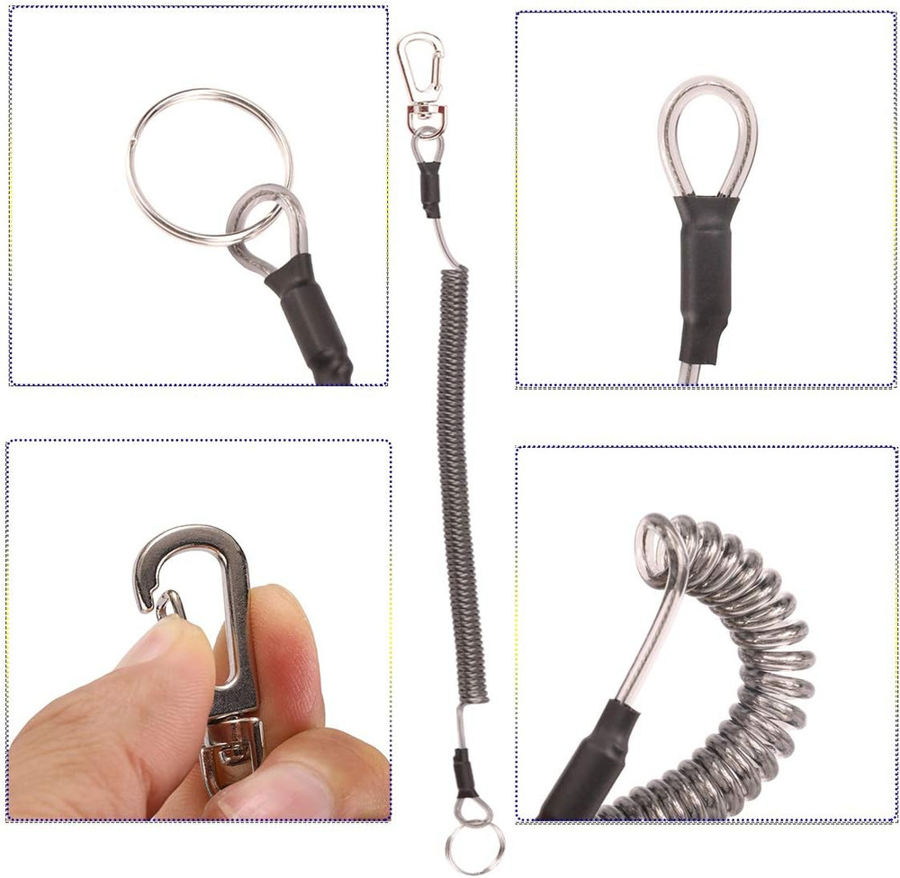 7 Pcs Retractable Wire Key Lanyard Wire Coiled Cable for Keys Pliers Boating