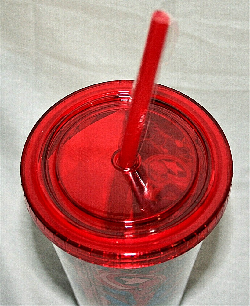 Marvel Comics The Avengers Plastic Cold Screw on Lidded Cup & Straw New NOS 2014