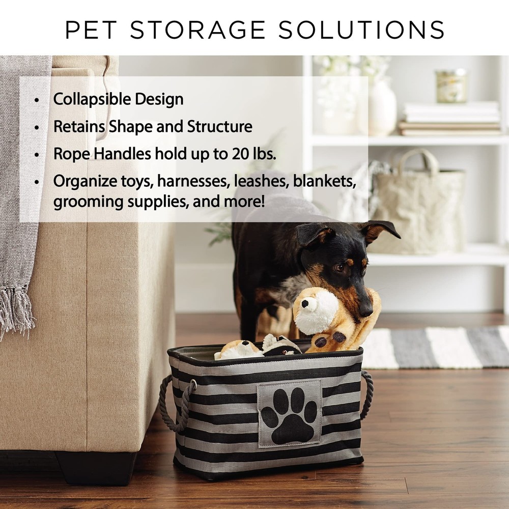 Navy Medium Rectangle Pet Storage Basket 16X10x12 Collapsible Bin