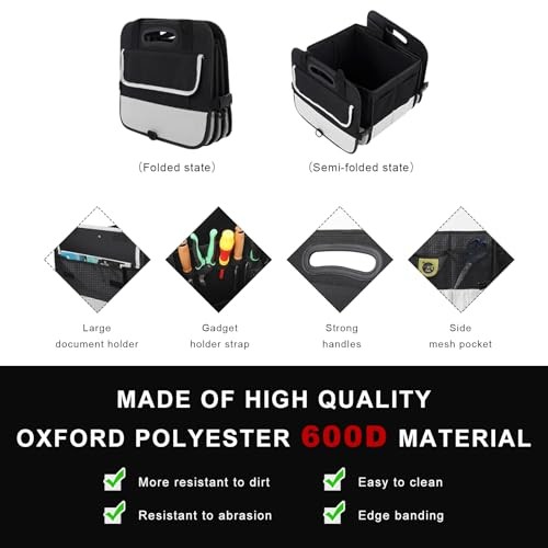 Car Trunk Organizer, Large Capacity Collapsible Cargo Organizer Black & Gray