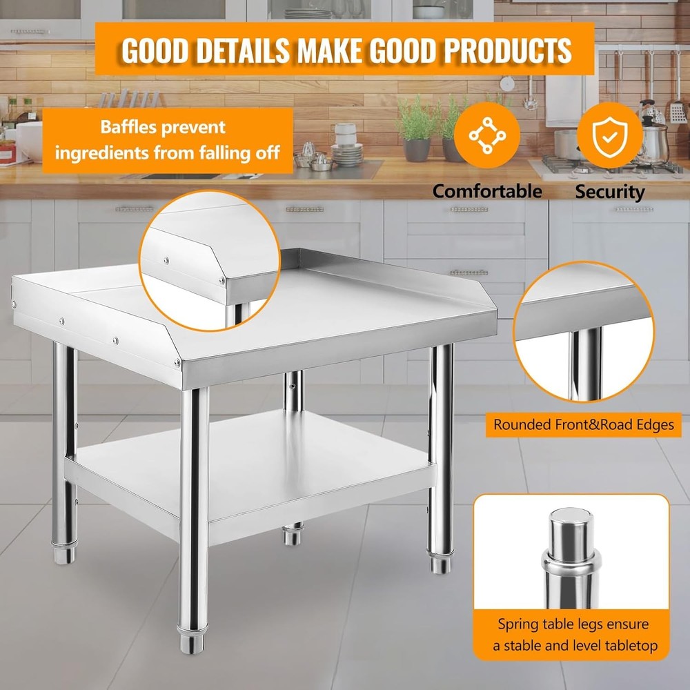 48"x28" Stainless Steel BBQ Grill Stand Kitchen Work Prep Table w/ 2" Backsplash