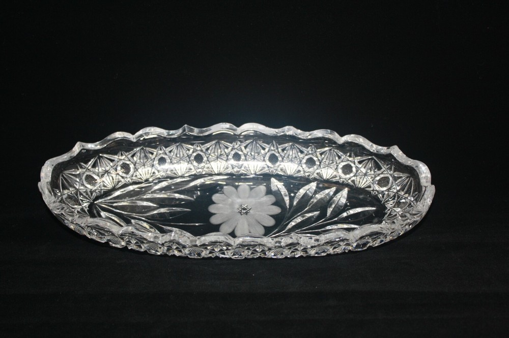 Crystal Celery Dish 10 inch etched flower