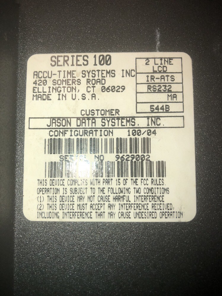 ATS ACCU TIME SYSTEMS SERIES 100