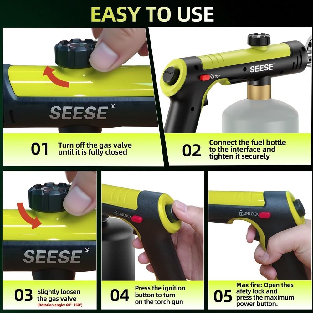 Powerful Propane Torch Gun,Kitchen Cooking Torch With One-Touch Max Fire, Cha...