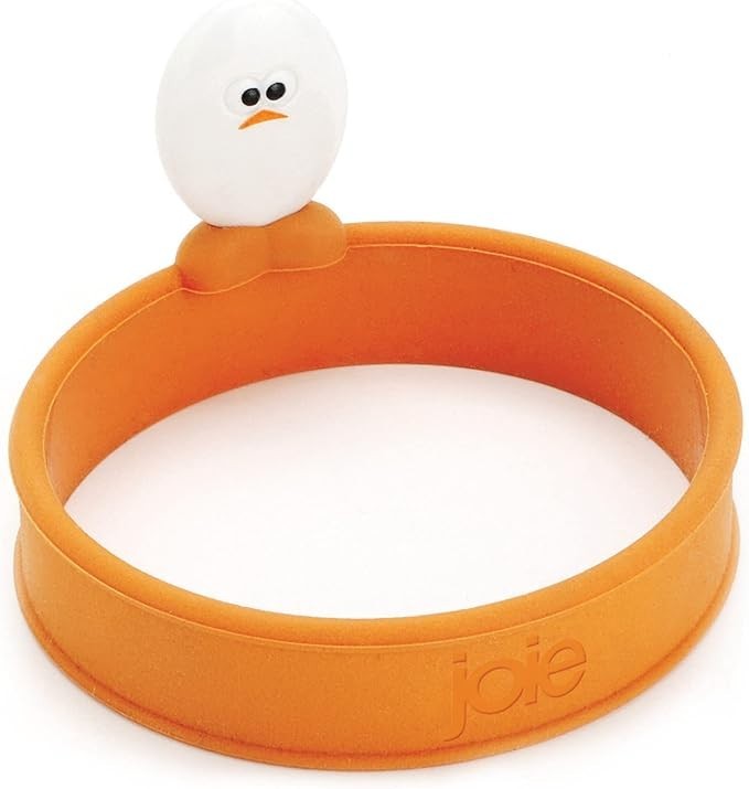 Joie Eggy 3.5" Non-Stick Silicone Compact Egg Ring with Folding Handle, Orange