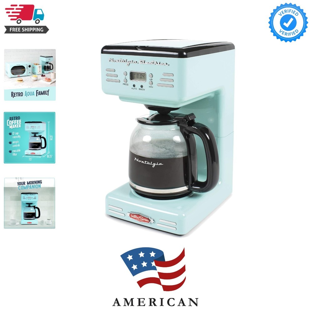 Retro 12-Cup Programmable Coffee Maker With LED Display, Automatic Shut-Off &...