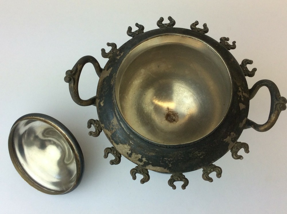 Antique Old Silverplate Etched Spoon Demitasse Condiment Container Jar