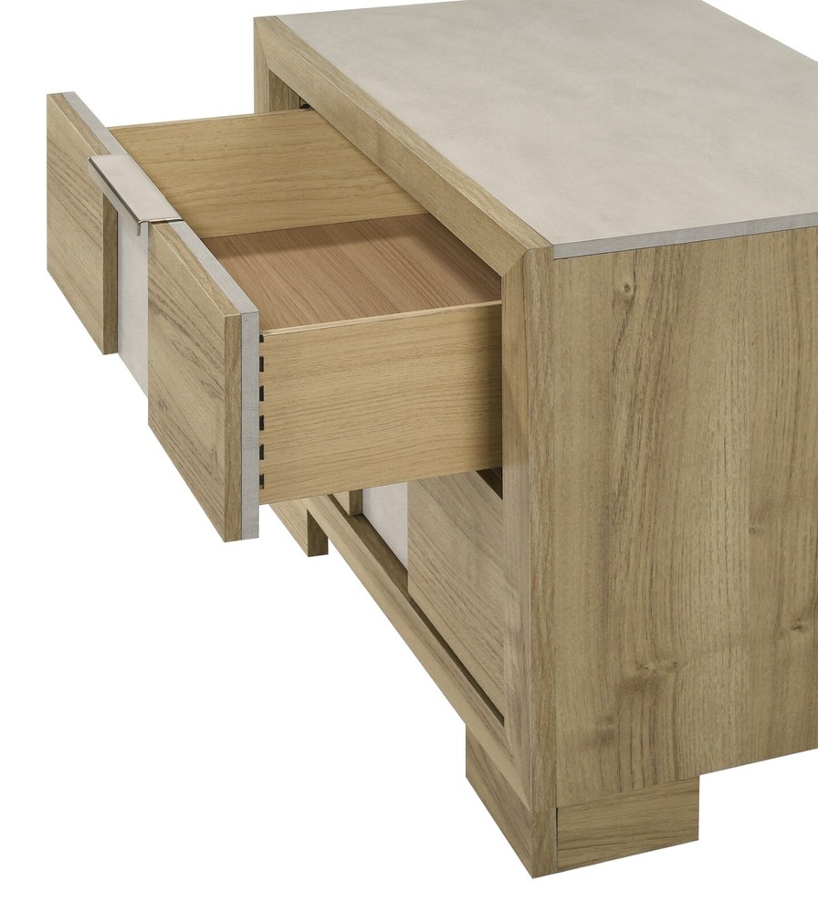 6Pc Contemporary Driftwood Finish Queen Integrated LED Light Panel Bed Set
