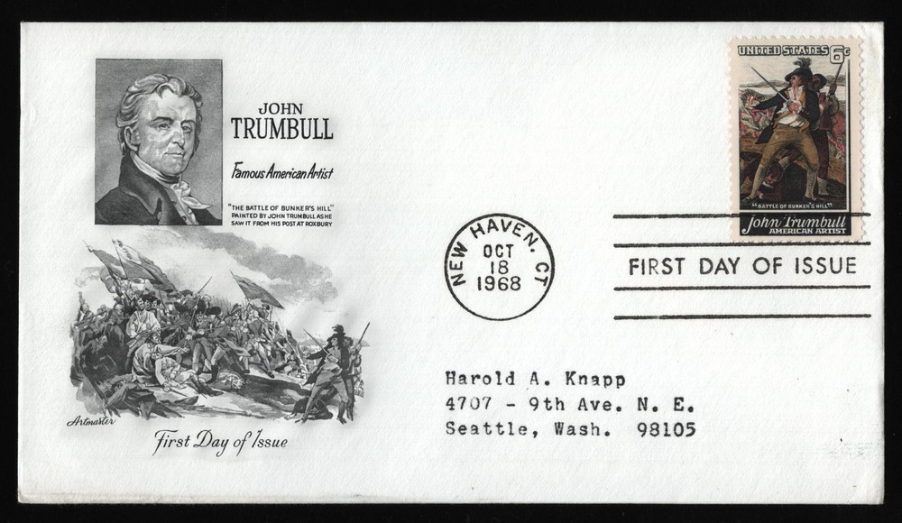 #1361 6c John Trumbull, Artmaster FDC **ANY 5=FREE SHIPPING**
