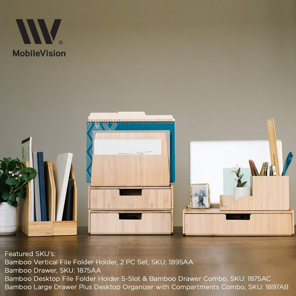 Bamboo Drawer 2 Pack Combo Set Stackable Storage Solution for Office Supplies, B