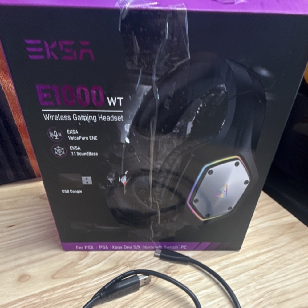 EKSA E1000 WT Wireless Headset, Surround Sound, USB/3.5mm/USB-C, Black