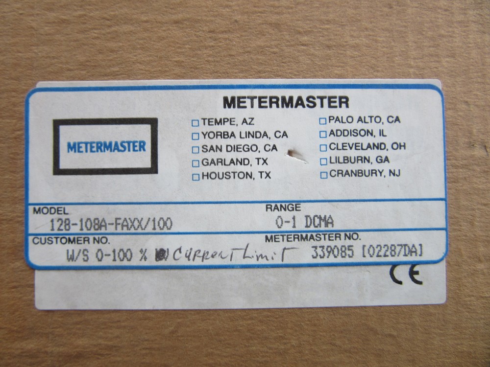 Meter Master 128-108A-FAXX/100 Panel Meter 0-100% Current Limit NEW!!! Free Ship
