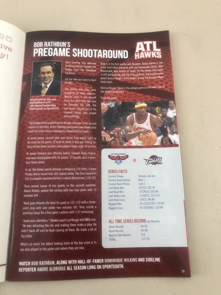 Atlanta Hawks 🏀 Inspiration Night Program 🏀 12•6•13 Vs Cavaliers