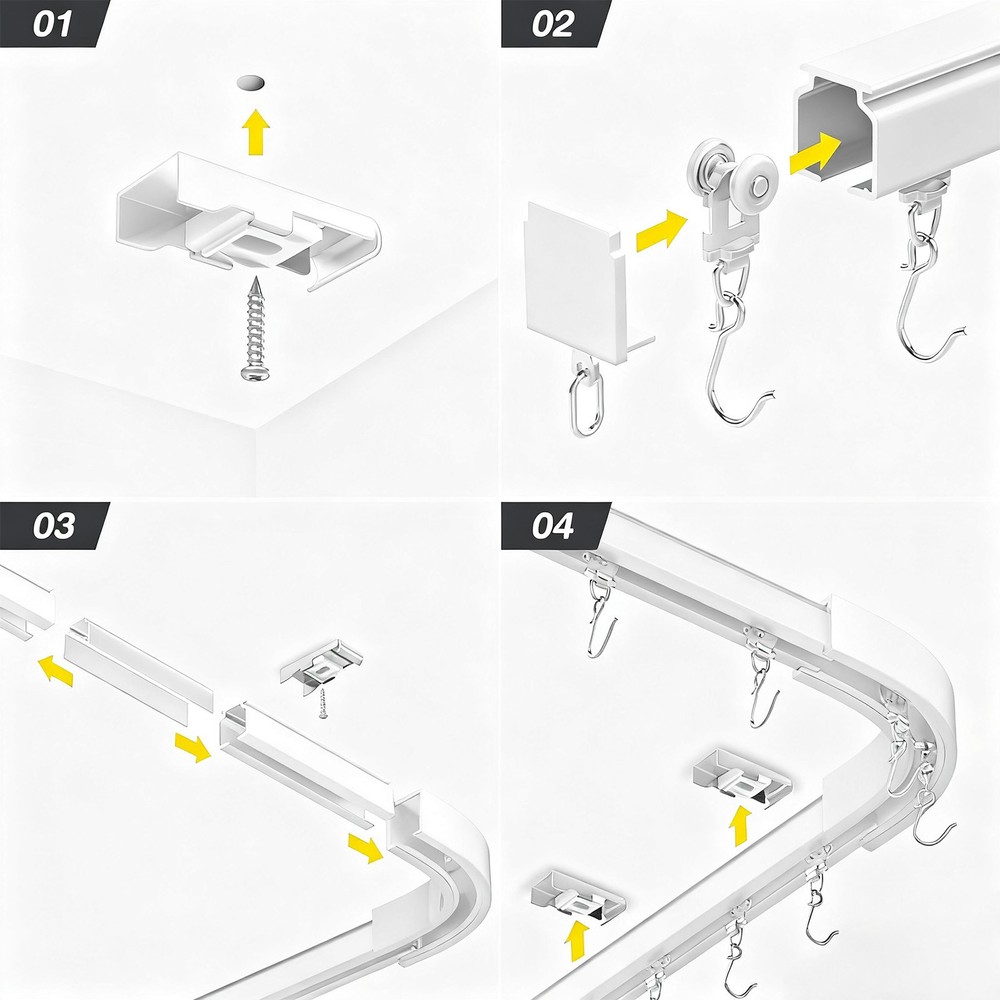 Curtain Rail System Room divider Ceiling Track set for Curtains with hooks