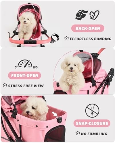 Foldable Dog Stroller for Small Medium Pets, 4-Wheel Shock Absorption, Adjustabl
