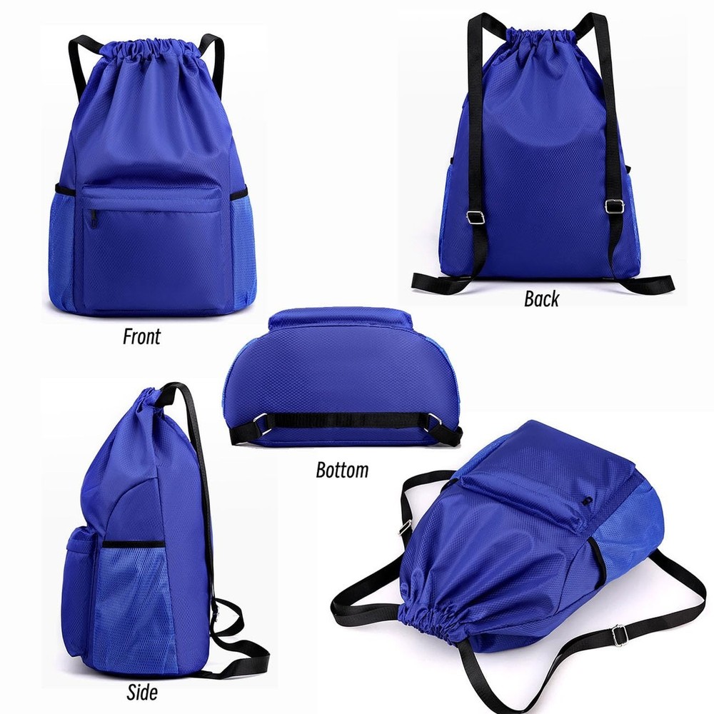 Drawstring Backpack Bag, Waterproof Draw String Back Sack with Zipper Pocket,...