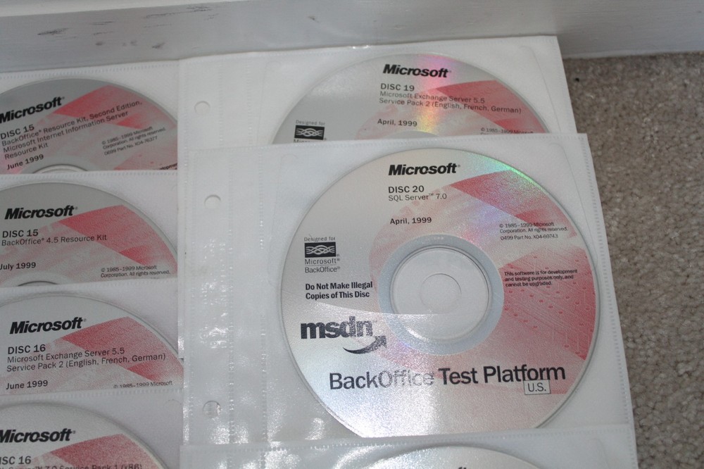 1999 MSDN BackOffice Test Platform Software 1 thru 16 and 19 thru 21