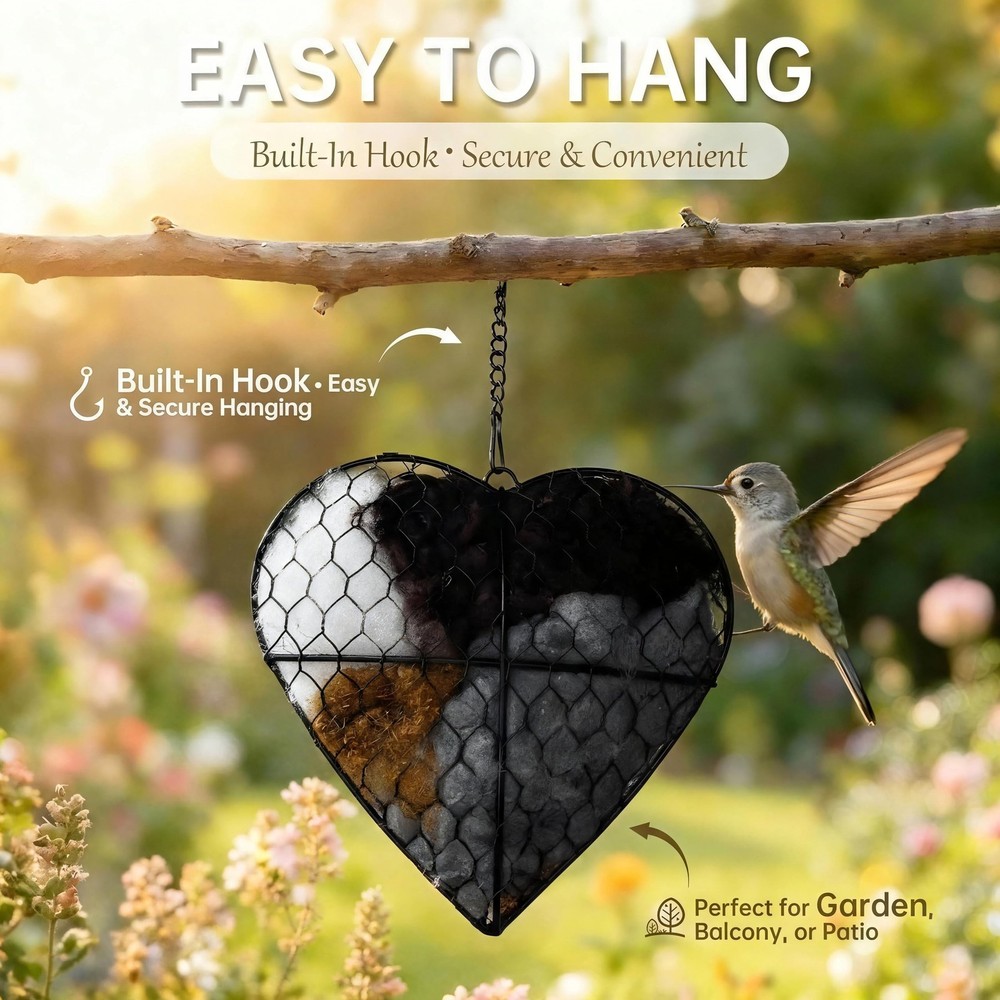 Handmade Fiber Bird Nesting Heart, Nesting Material for Wild Bird, Refillable...
