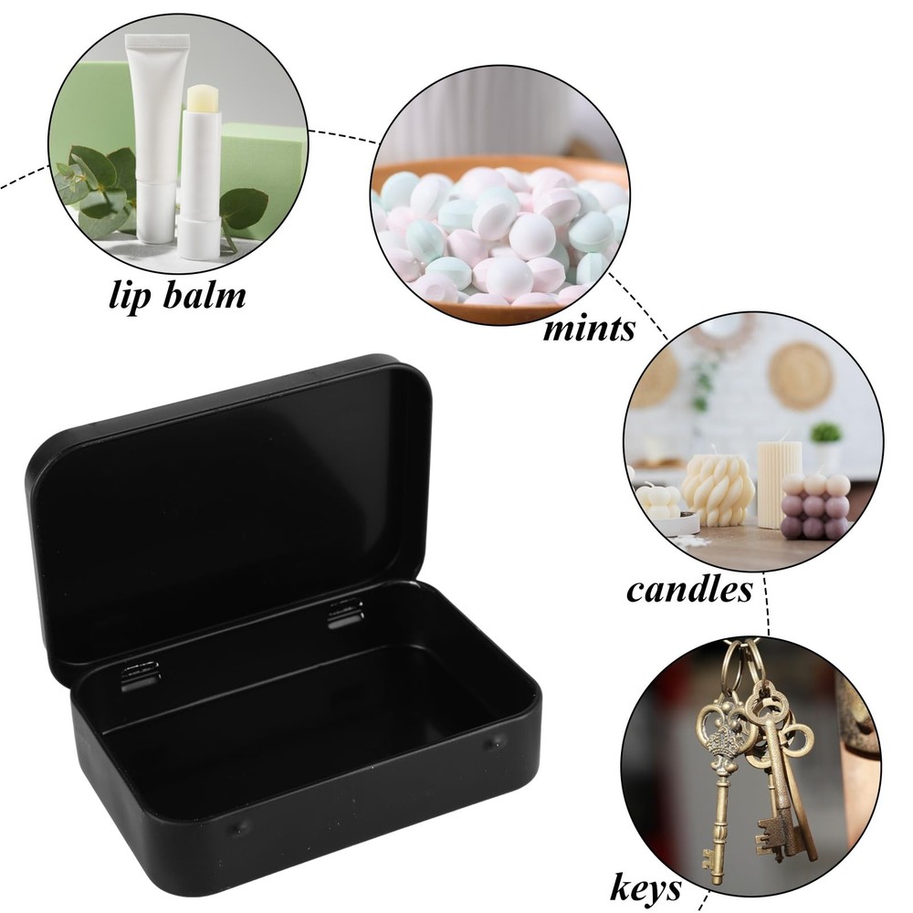 50 Pack Metal Rectangular Empty Hinged Tins Black Mini Tin Boxes Containers 3...