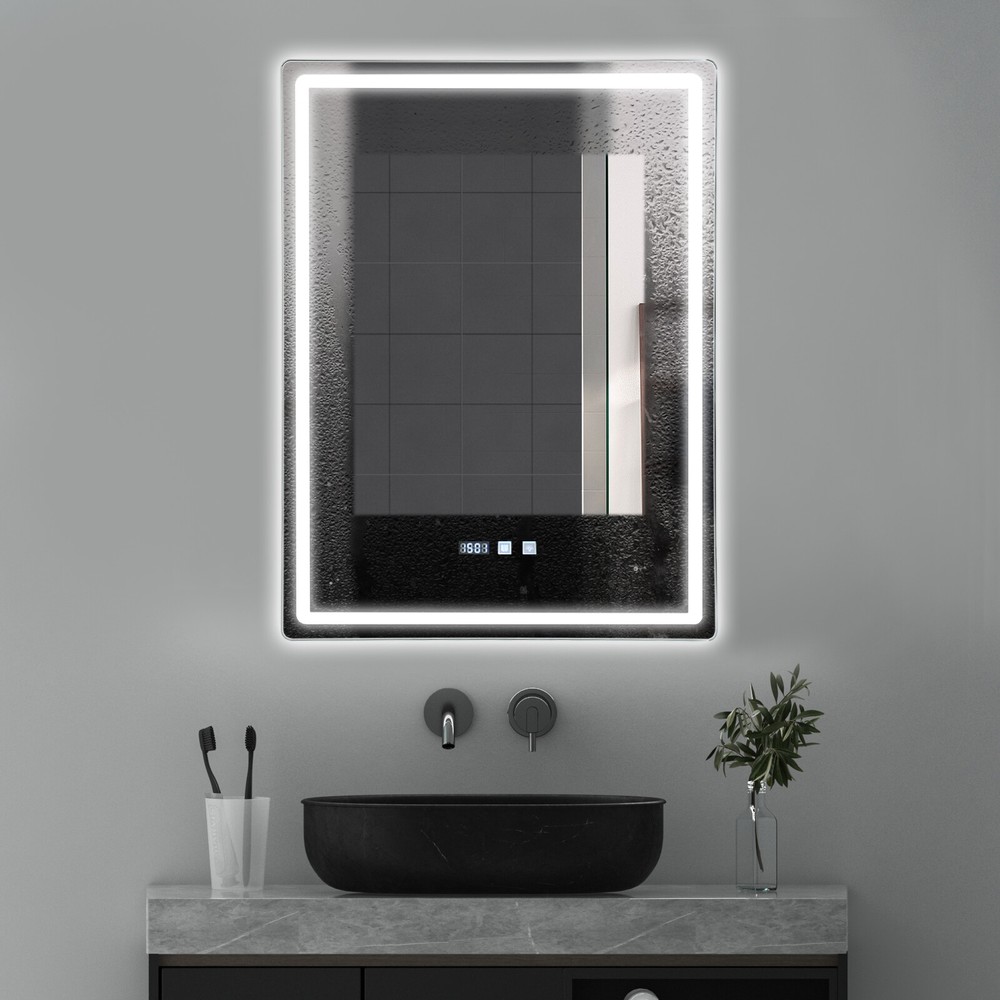 LED-Bathroom-Mirror Rectangular Dimmable Anti-Fog Mirror w/ Light Wall Mounted