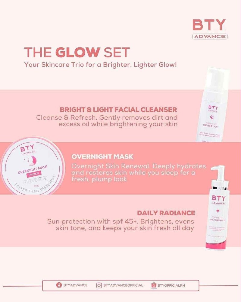 BTY Advance 3-Step Skincare Bundle Cleanse Hydrate Protect Mousse SPF Mask