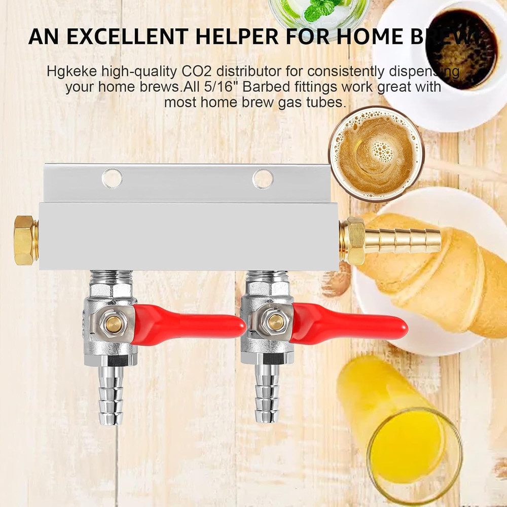 5/16" Barded Gas Manifold 2 Way CO2 Distributor with Integrated Check Valves CO2