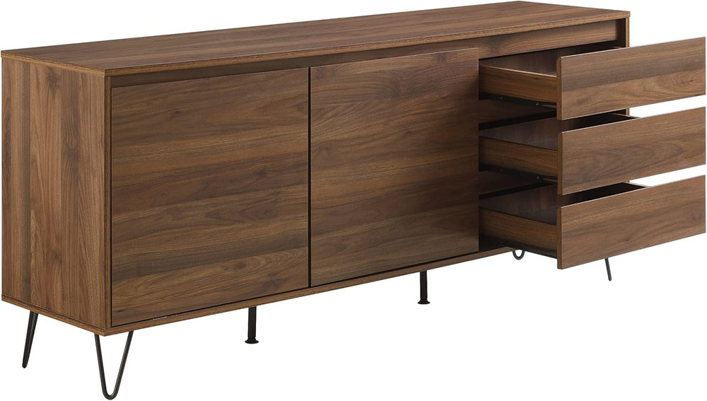 Teagan Mid Century Record Storage Buffet Cabinet - Brown Oak by