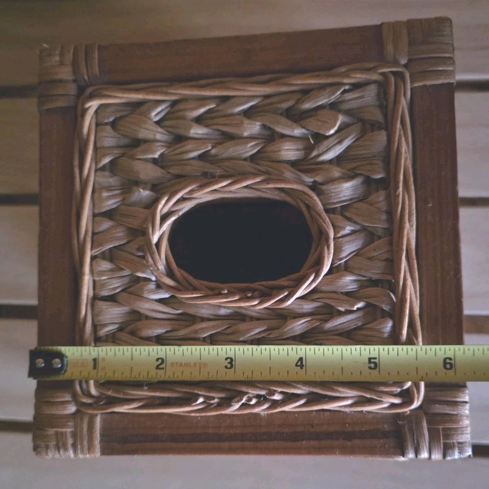Rustic Tissue Box Cover Woven Grass & Twisted Wood Cabin Boho