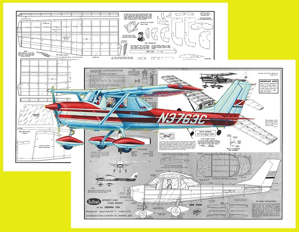Guillows Model Airplane Plans (FF): Cessna 150 24" Scale Rubber or .020 Engine