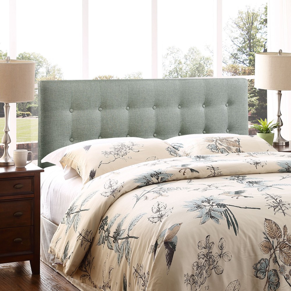 Modway Fabric Upholstered Button Tufted Square Full Size Headboard in Gray