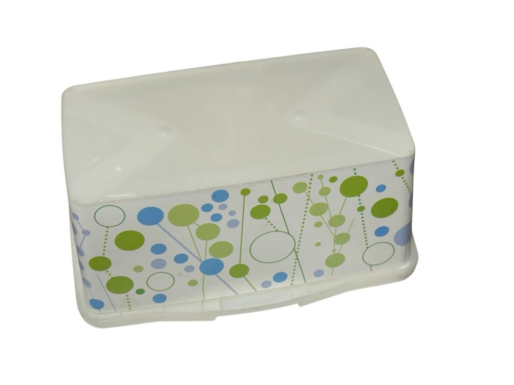 Empty Hard Plastic Baby Wipe Container Green Blue Dots Circles Refillable