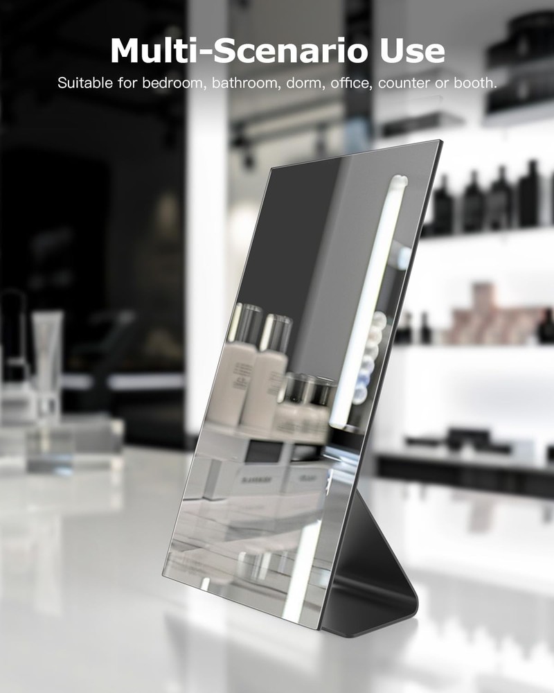 Rectangular -Standing Makeup Mirror, Frameless 1X Vanity Mirror with Adjustab...