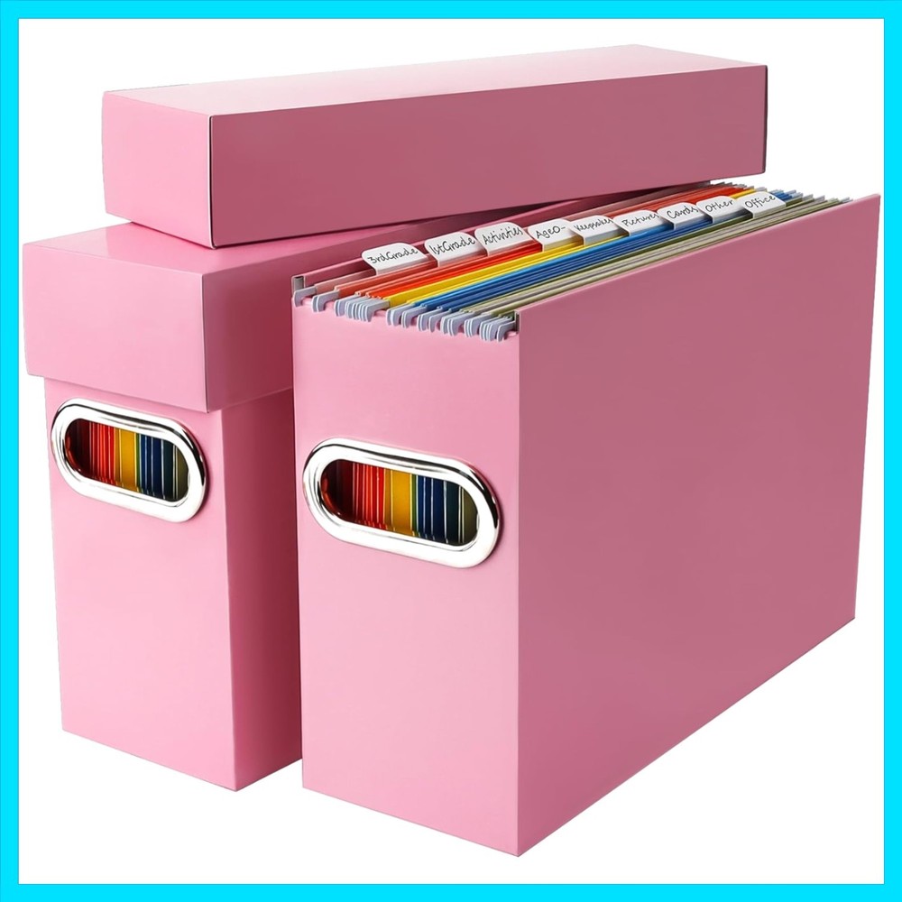 File Organizer Box with Lid & Handle, Thickened Cardboard Hanging File Folder...