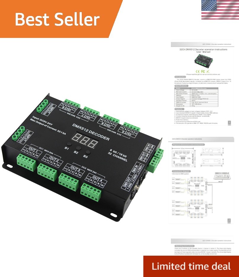 Compact 32 Channel RGBW DMX 512 Decoder with Power Memory & Voltage Protection