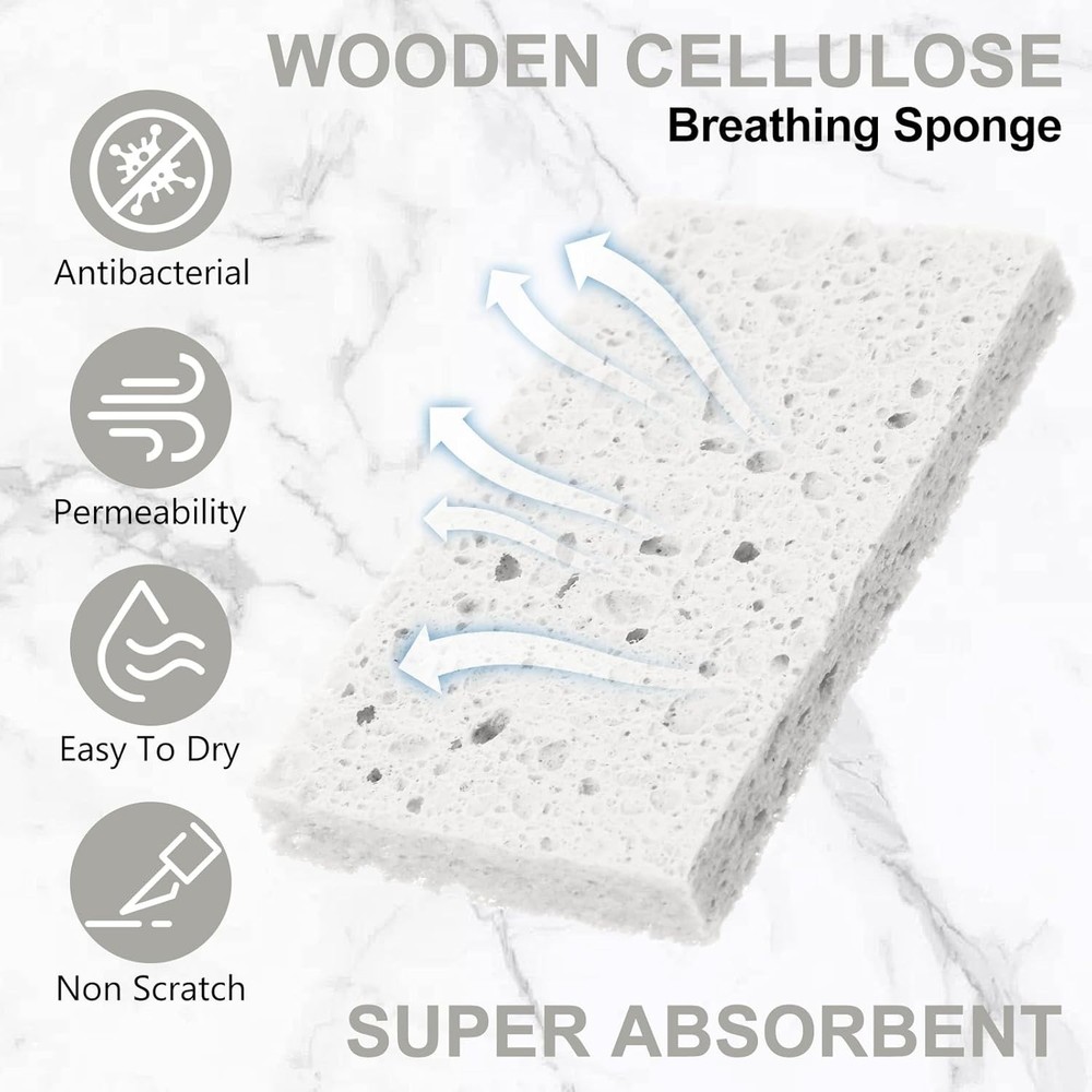 Durable Wood Pulp Sponges, 100 Pieces, White