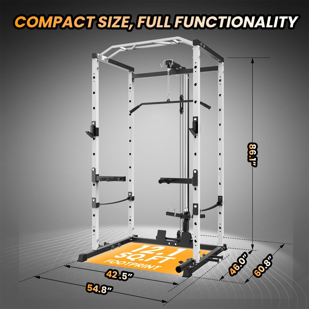 Power Cage W/LAT Pulldown Multi-Functional Power Rack W/Cable Pulley System