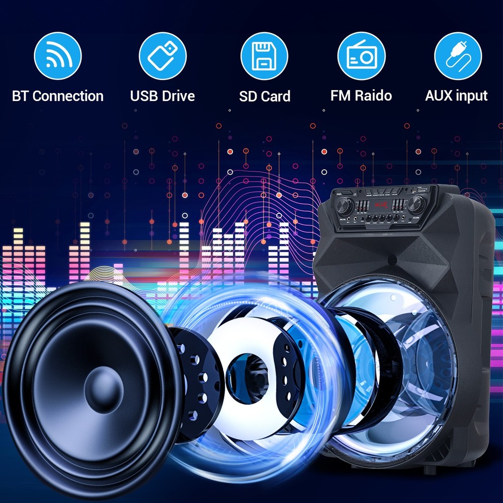 18" Bluetooth PA Speaker System 4500W with Mic Guitar Jack for Live Performance