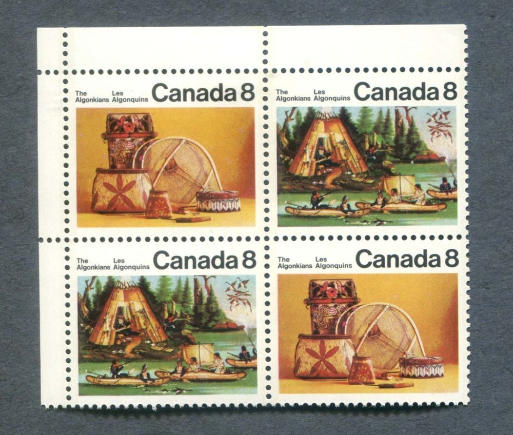 CANADA Stamp #566-7 The Algonkians 1972, 8¢ TL CORNER BLOCK