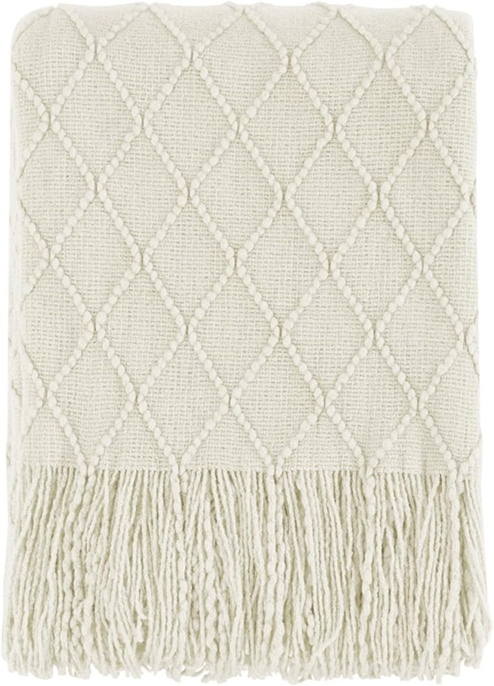 Beige Throw Blanket 50x60 Inches Throw Textured Solid Soft Sofa Couch Decorat...