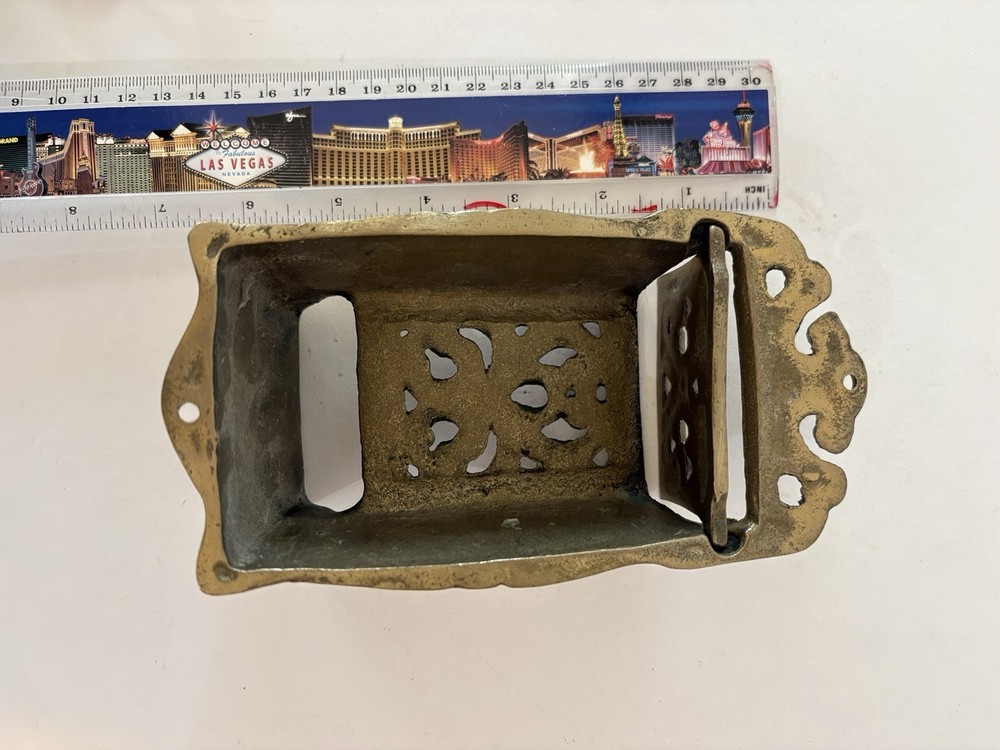 Vintage Ornate Solid Brass Match Box Holder Wall Mount With Flap Lid