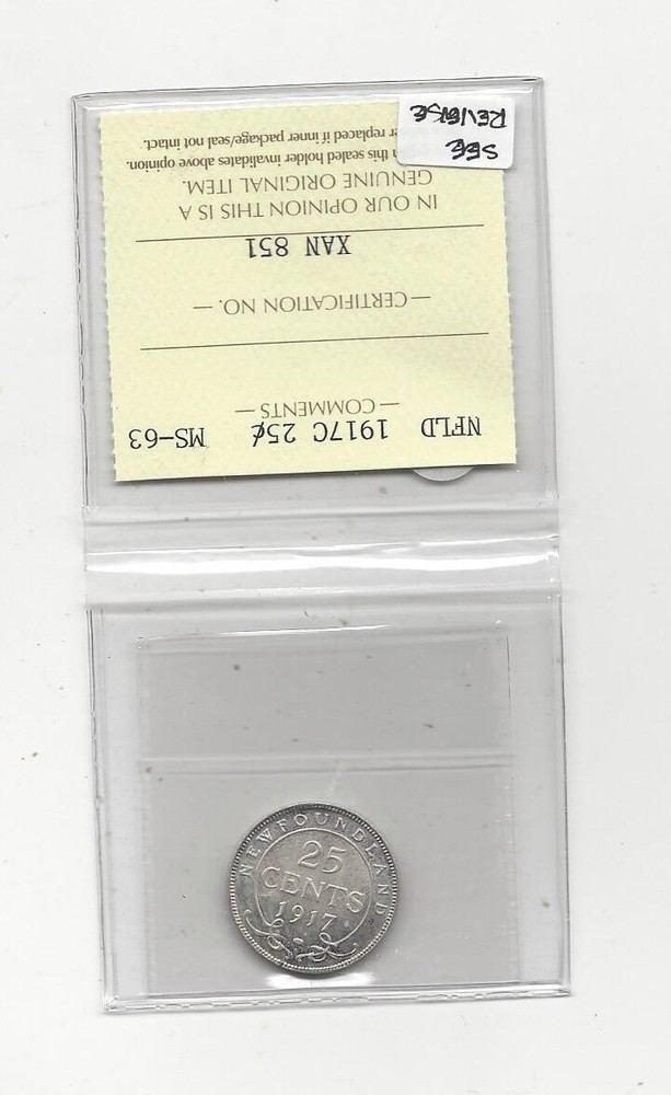 1917c ICCS Graded Newfoundland 25 Cent, **MS-63**