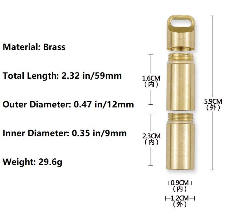 1PC Brass Pill Case Holder EDC Pill Organizer Container 2 Compartment Waterproof