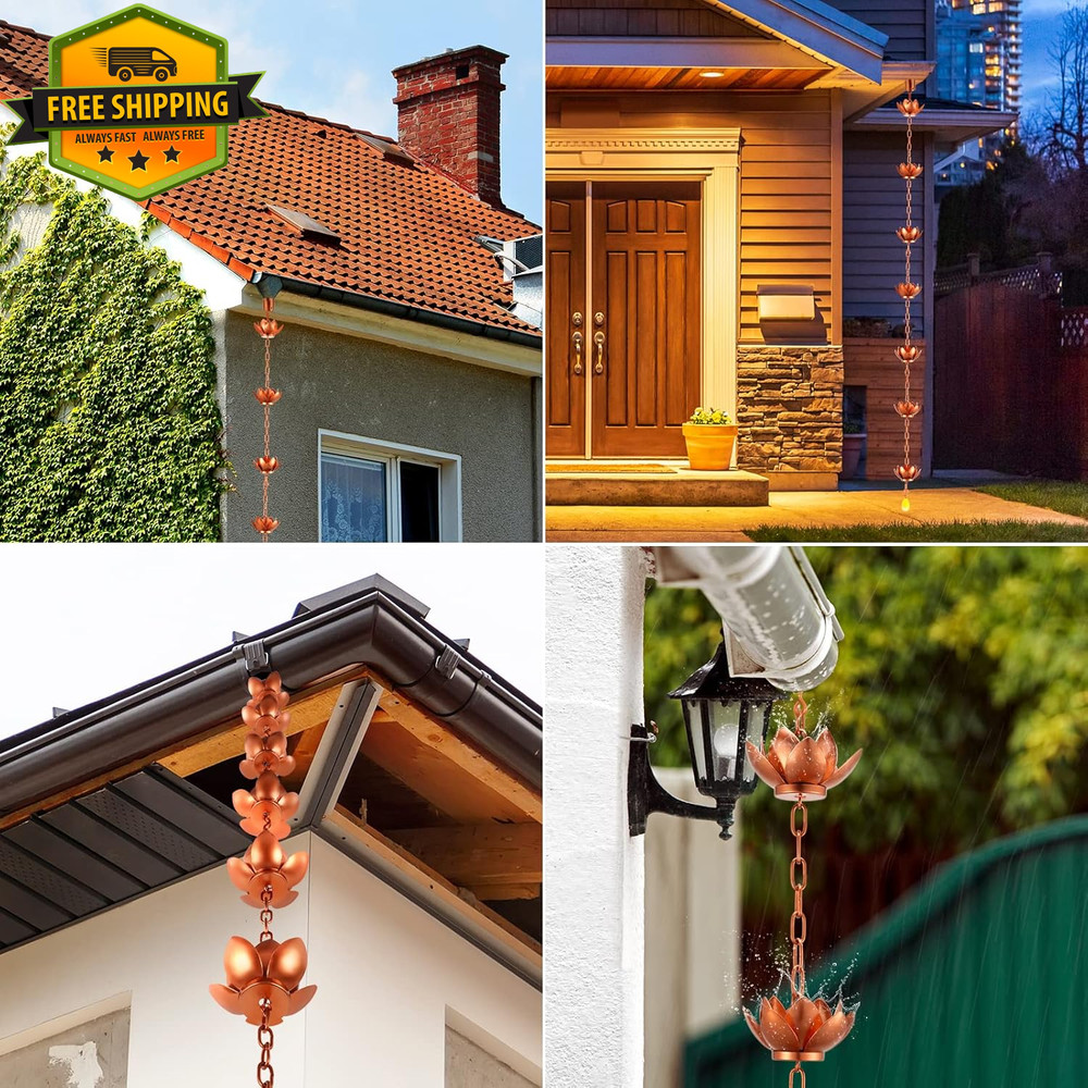 Copper Rain Chain 8.5ft Gutter Downspout Decorative Garden