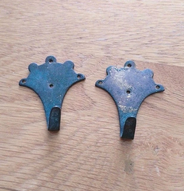 Pair Vintage Solid Brass Coat Key Hooks Reclaimed Salvage