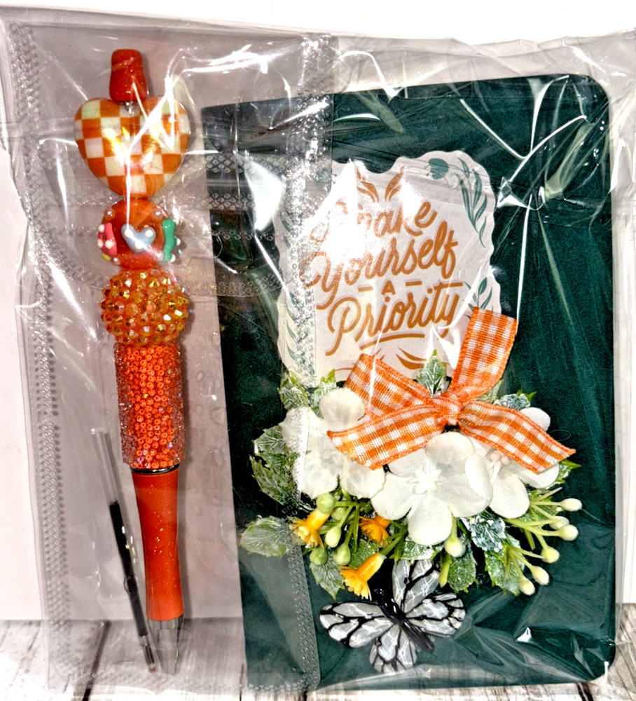 HANDCRAFTED BEADED PEN & NOTE PAD SET -MAKE YOURSELF PRIORTY
