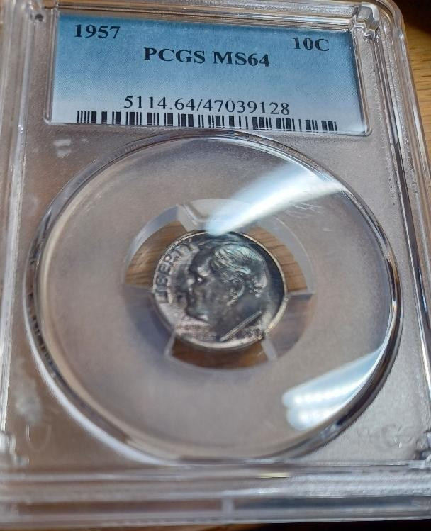 1957 P Dimes Roosevelt PCGS MS-64