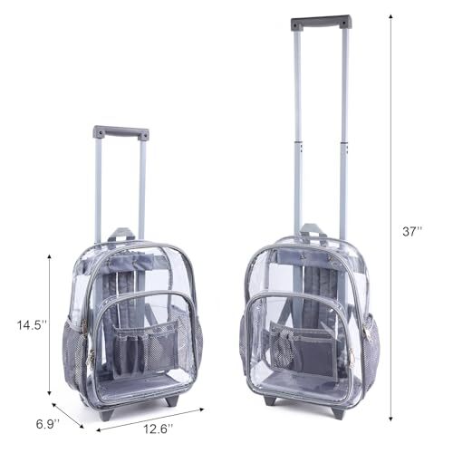 Rolling Clear Backpack Heavy Duty See Through Bookbag Transparent PVC