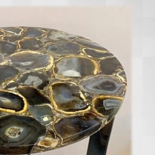 Natural Black Agate Coffee Table Top Side Table, Agate Console Table Home Decor